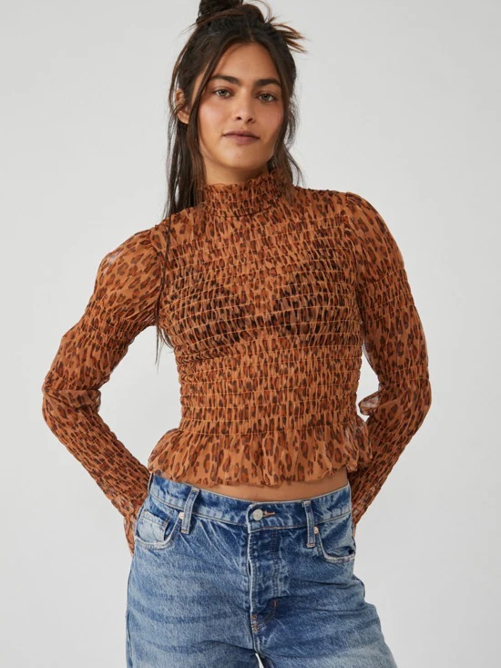 Free people  Long-Sleeve Leopard Print Top